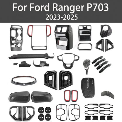 For Ford Ranger P703 T9 XL XLT Wildtrak Raptor 2023-2025 Carbon Fiber Texture Gear Shift Panel Cover Interior Trim Full Set