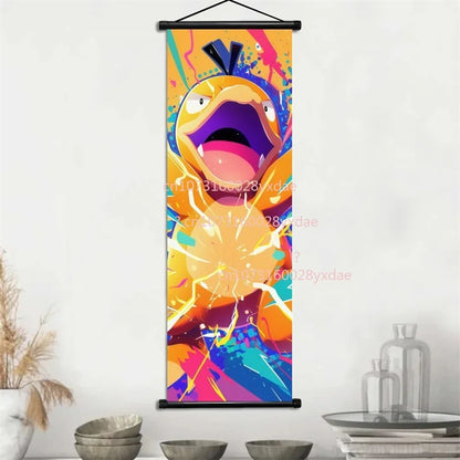 Anime Pokemon Scroll Painting Bulbasaur Charmander Squirtle Poster and Print Watercolor Wall Art Picture Home Decor Kids Gifts