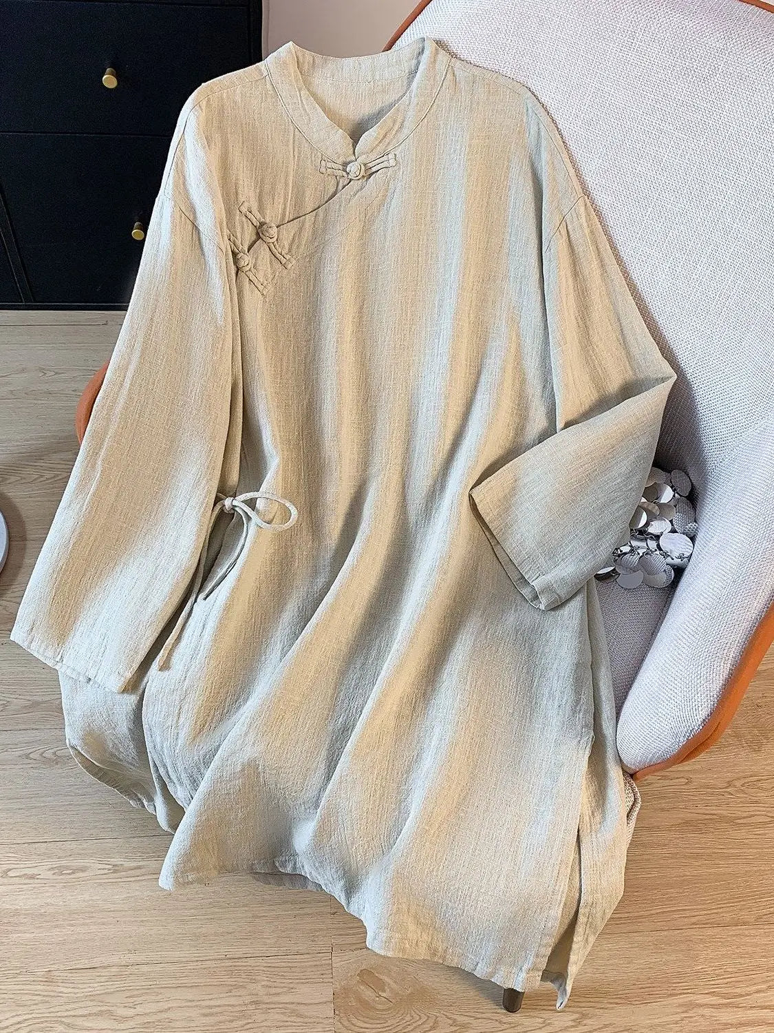 New Chinese Style Cotton Linen Women's Shirt Long Sleeve Button up Stand Collar Loose Fit Commute Fashion Mid-Length Coat