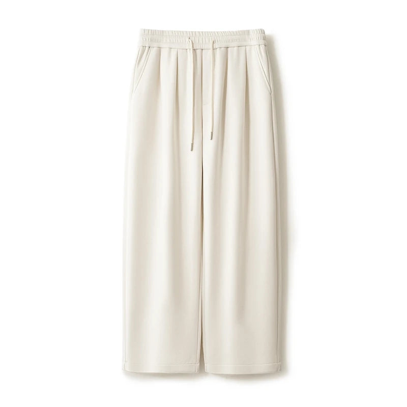 100% Merino Wool Men's Wide Leg Trousers Warm Soft Solid Color Auutumn Winter Casual Fashion Versatile Thickened Pant Men's Pant