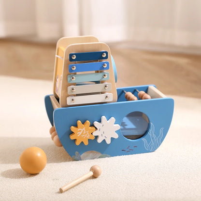 Child Gift Baby Wooden Building Blocks Toys Montessori Baby Musical Instrument Five-in-one Ship Puzzle Toys Early Education Toys