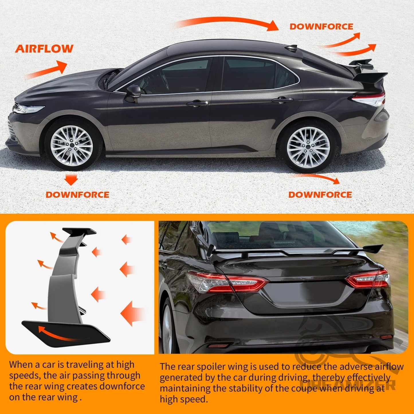 Sport Rear Trunk Spoiler Wing For Toyota Camry 2018 2019 2020 4 Door Sedan Glossy Black ABS Carbon Fiber