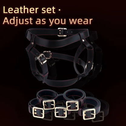 QKKQ Microfiber Leather Body Binding Belt Erotic Set Chest Restraint Bandage Handcuffs Wrist Thigh Strap BDSM Slave Couple Games