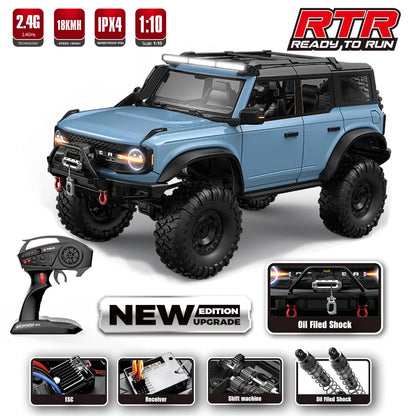 1/10 RC Car 4WD RTR HB R1001 Horse Full Scale with LED 2.4G Electric Remote Control Rock Buggy Off-road Vehicle Toys Boys Gifts
