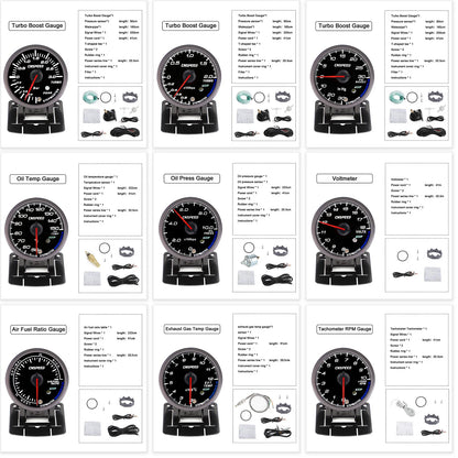 CNSPEED 2.5" 60mm New Boost Gauge Exhaust Gas Car Temperature Gauge Oil Pressure Water Temperature Oil Temperature Voltage Meter
