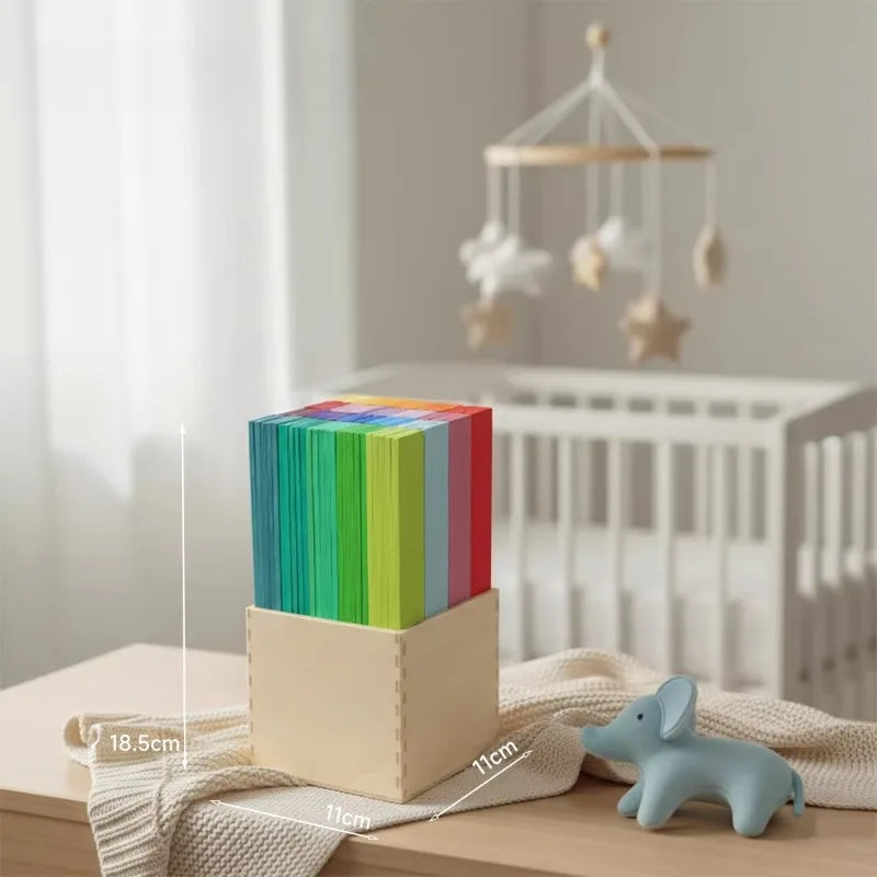 100 PCS Rainbow Wooden Stacking Blocks Montessori Thin Planks Building Toy Educational Sensory Play Toys for Toddlers Kids
