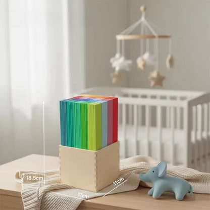 100 PCS Rainbow Wooden Stacking Blocks Montessori Thin Planks Building Toy Educational Sensory Play Toys for Toddlers Kids