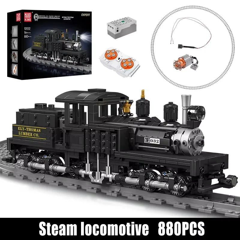 Technical RC LED Retro Train Toys The RC Steam Locomotive Building Block Locomotive Assembly Car Brick Kids Christmas Gift