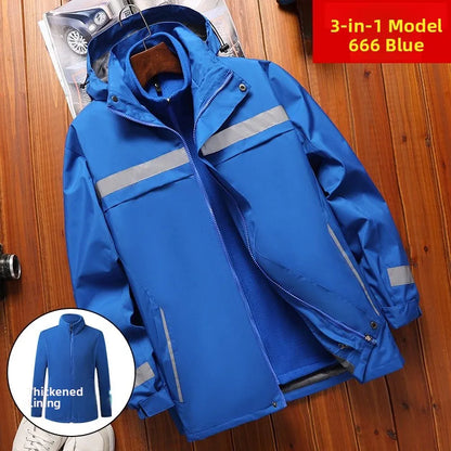 Thickened Fleece Lined Cotton Jacket for Men Work Site Reflective Winter Labor Protection Outerwear Cold Resistant Coat Print...