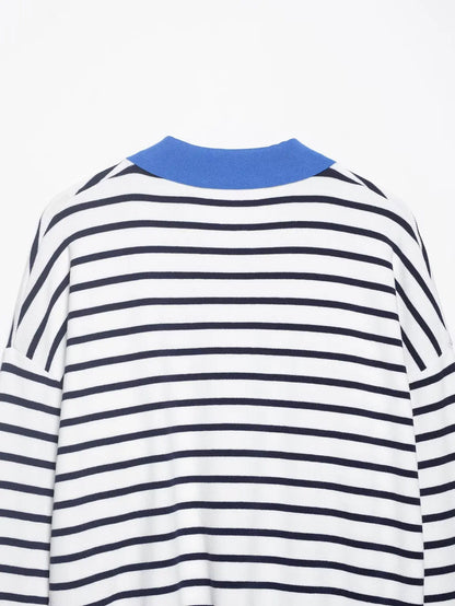 Spring New ZR Women's Knitted Stripe  Shirt Fashionable Versatile Design Casual Business Leisure Polyester Fiber Long Sleeve