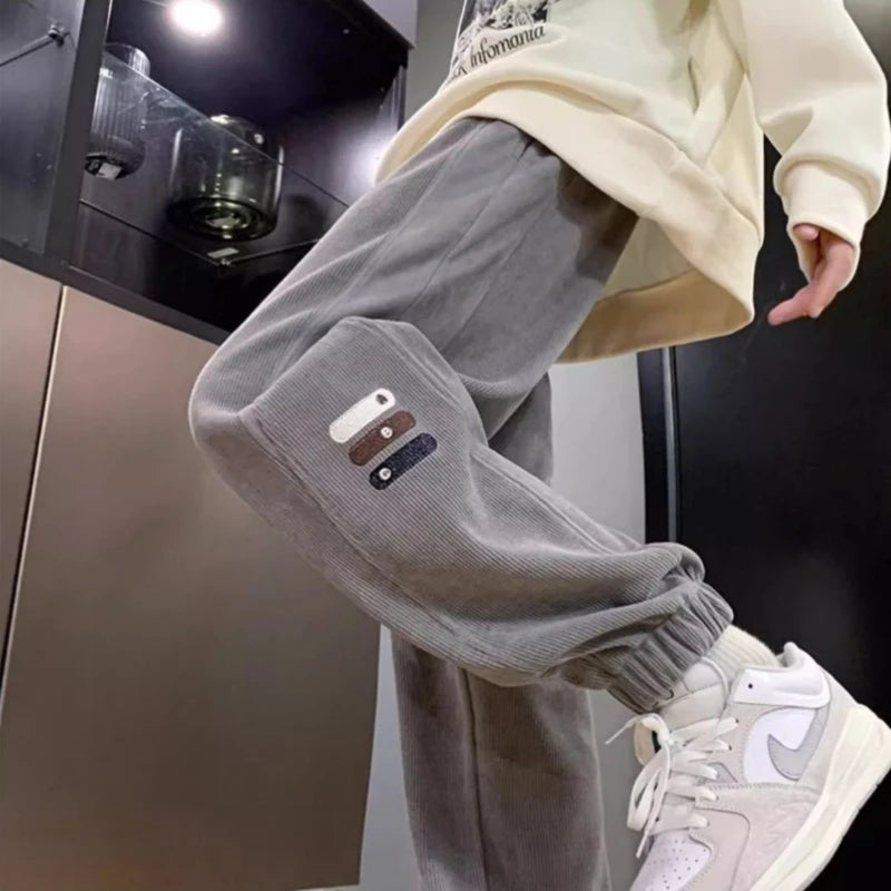 Harem Trousers Corduroy Joggers Man Sports Pants Black New in Essential Autumn Winter Deals Korean Cool Retro Sweatpants for Men