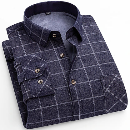 Winter Warm Shirt For Man Thickened Flannel Plaid Casual Menswear Long Sleeve Plus Fleece Big Size Regular Fit Smart Dress Shirt