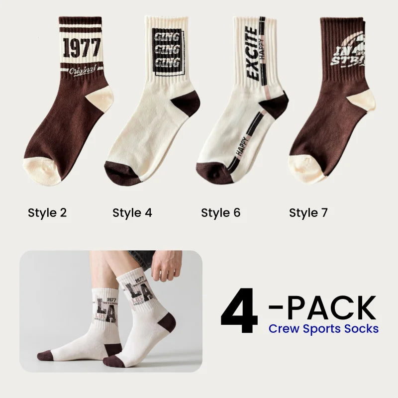 1/4/8 Pairs Men's Crew Socks Retro American Alphanumeric Print Basketball Sports Socks Graffiti Style Couple EU 37-44 US 6-12