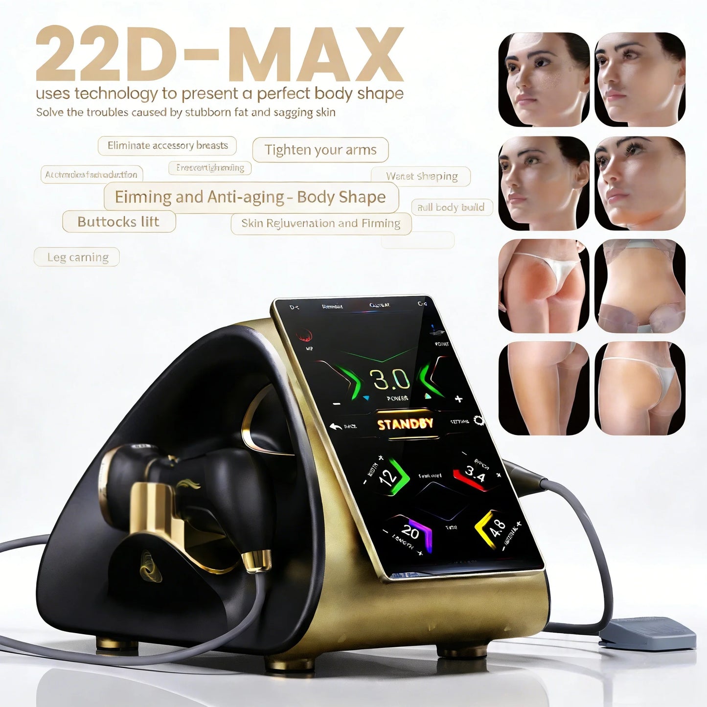 22D-MAX Anti-Aging and Body Contouring Machine with Multi-Dimensional Handles Skin Tightening and Body Shaping Machine