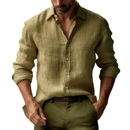 Men's Solid Color Long Sleeve Shirt Autumn Button Loose Fit Casual Breathable Top Men Fashion Basic Shirts