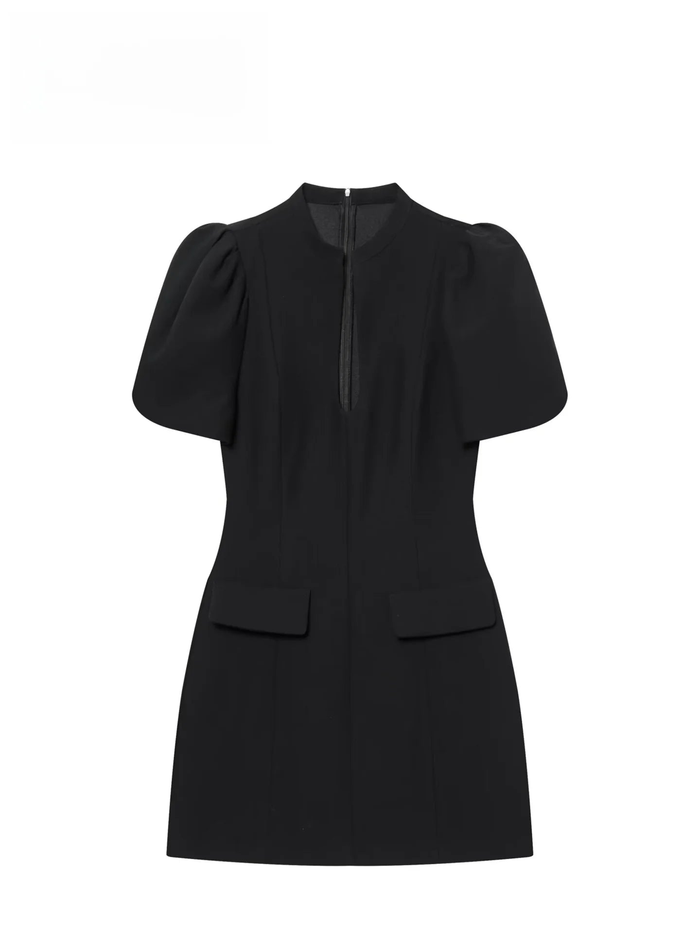 ZARK Fashionable round Neck Bubble Sleeve Short Dress Polyester High Waist Skirt for Women City Commuting Casual Wear Zipper ...