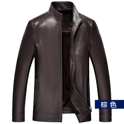 plus Size Men's Leather Jacket Stand Collar Genuine Sheepskin Coat Business Casual Style Autumn Wear Comfortable Fit Coat