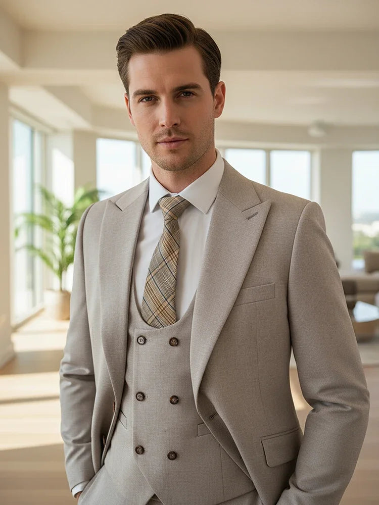 Turkish style high quality men suits 3 piece set elegant slim fit formal office and leisure banquet groomsman set groom's suit