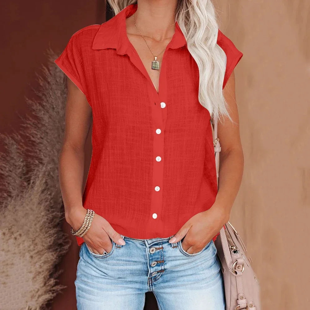 Cotton Linen Shirt Ladies Tops Tee Casual Thin Loose Woman T Shirt Summer Short Sleeve Solid T-Shirts Women Clothing Blusas