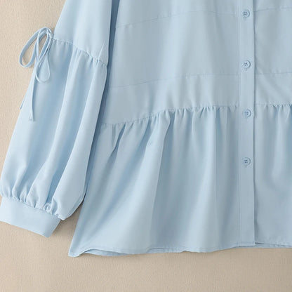 2025 Autumn Blouse ZANZEA Office Women Shirt Spring Elegant Lapel Neck Long Sleeve Tops Solid Button Up Blusas Lace-Up Chemise