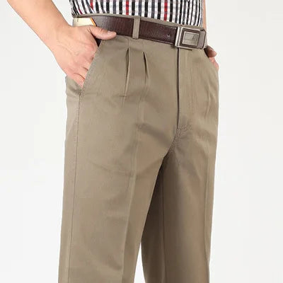 Double Pleated Straight Loose Casual Pants Men Classic Black Trousers High Waist Thick Autumn Cotton  Office Suit Pants 42 44 46