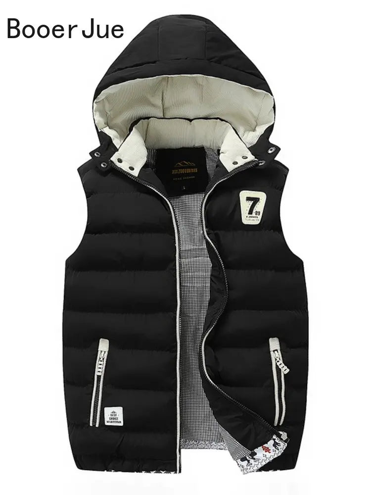 5XL Men Winter Vests Hat Detachable Down Vest Casual Waistcoat Sleeveless Jackets Male Hooded Vest Outwear Warm Coats Windproof