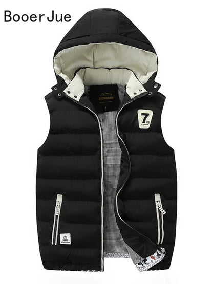 5XL Men Winter Vests Hat Detachable Down Vest Casual Waistcoat Sleeveless Jackets Male Hooded Vest Outwear Warm Coats Windproof