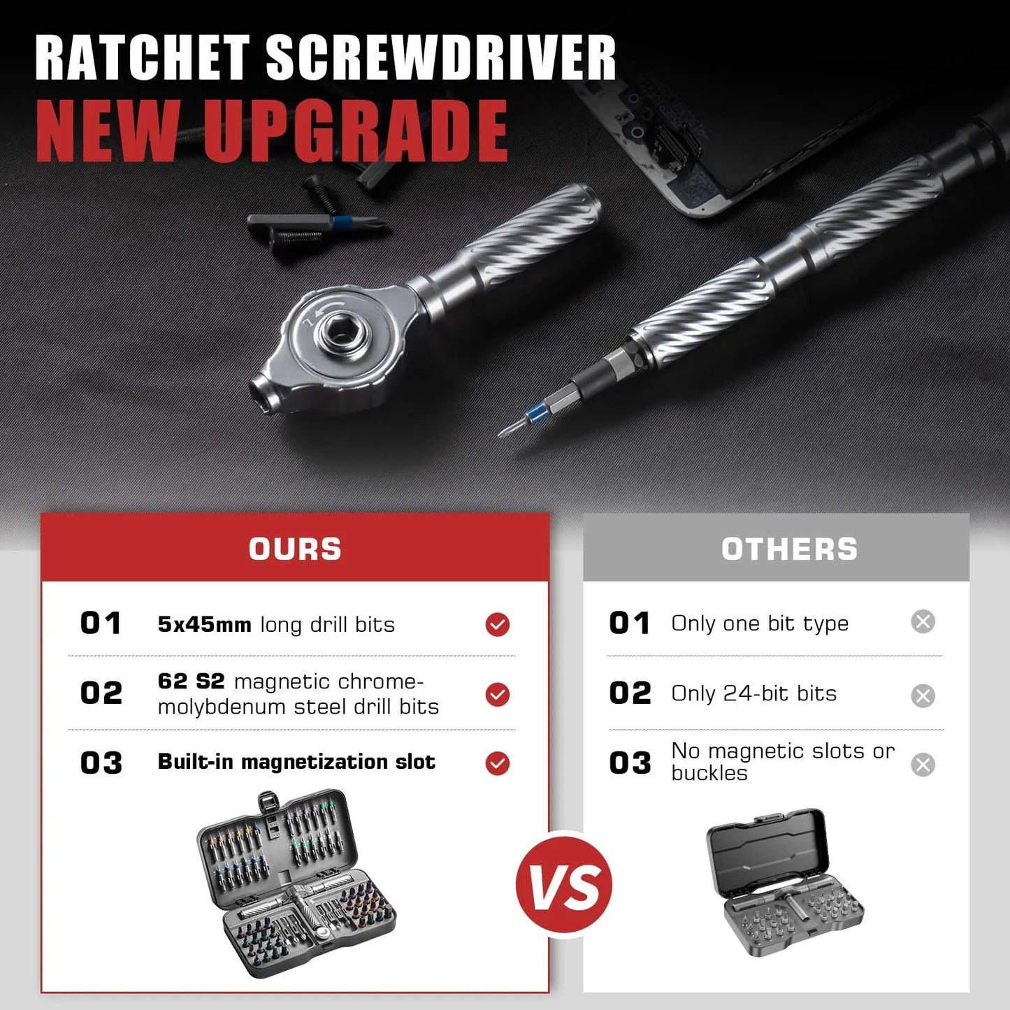 VMAN 66in1 Multifunction Ratchet Screwdriver Set Multi Magnetic Bits Mini Repair Tool Kit Household Tool For PC & Desk Etc.