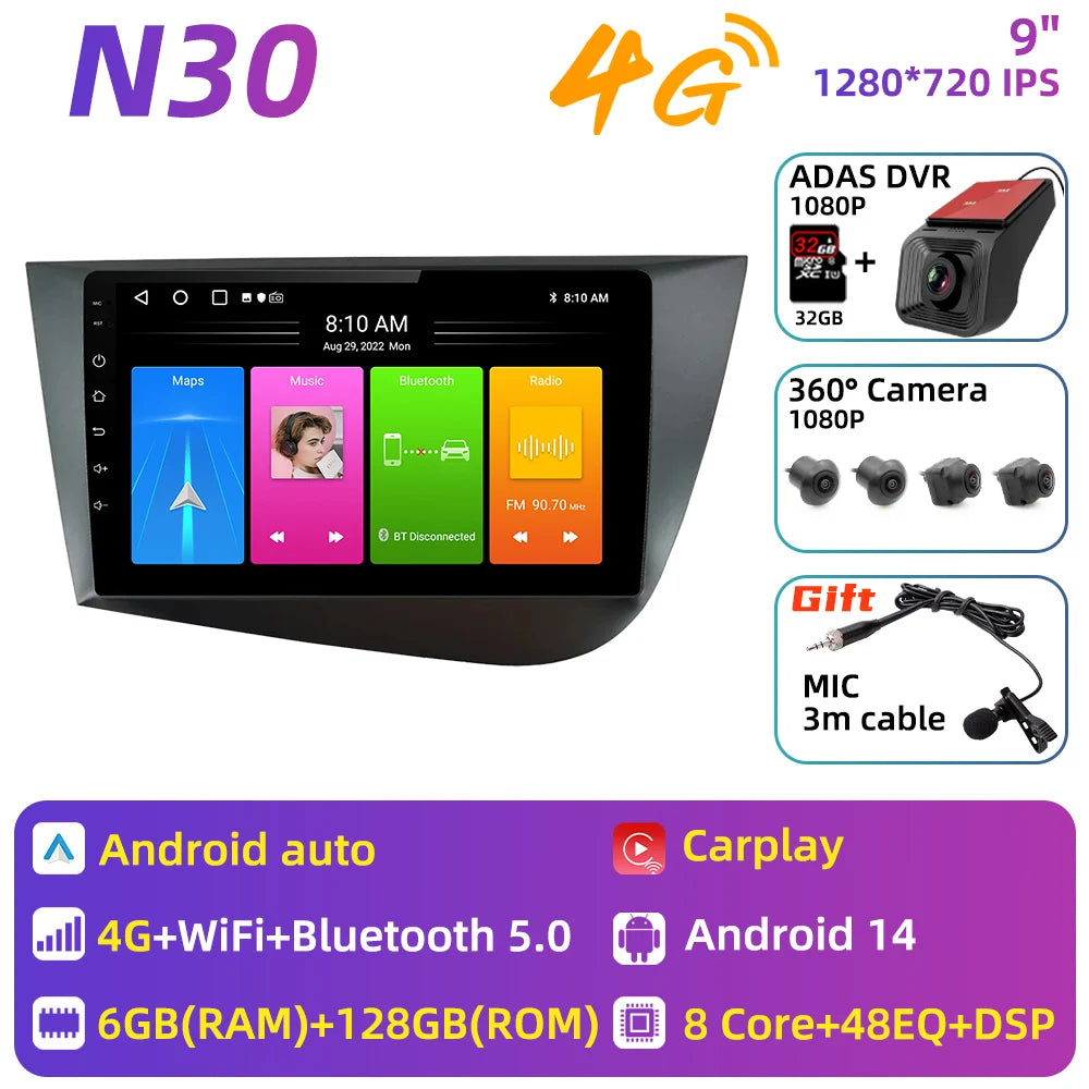 Carplay For Seat Leon 2 MK 2 2005 - 2012 Car Radio Car Multimedia Player Android Auto GPS Navigation Head Unit Stereo 2 Din 4G