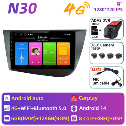 Carplay For Seat Leon 2 MK 2 2005 - 2012 Car Radio Car Multimedia Player Android Auto GPS Navigation Head Unit Stereo 2 Din 4G