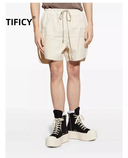 High Street Shorts Men's Dark RO Men's Side Split Casual Shorts 25RO Drawstring Loose High Street Wide Leg Shorts