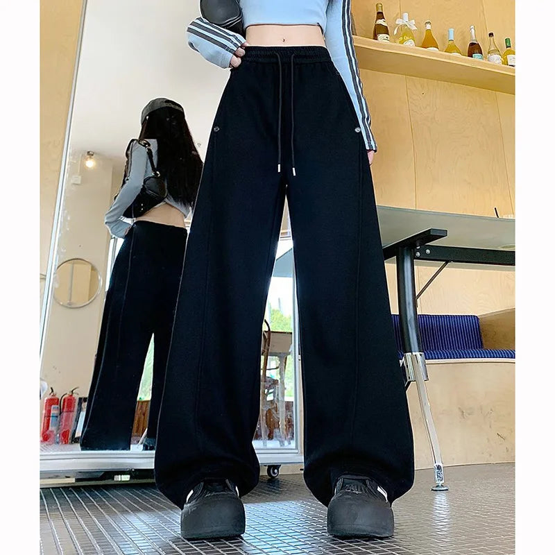 Girls Solid Loose Fit High Waist Trousers 2025 Classic Female Wide Leg Sweatpants Women Korean Fashion Casual Pants