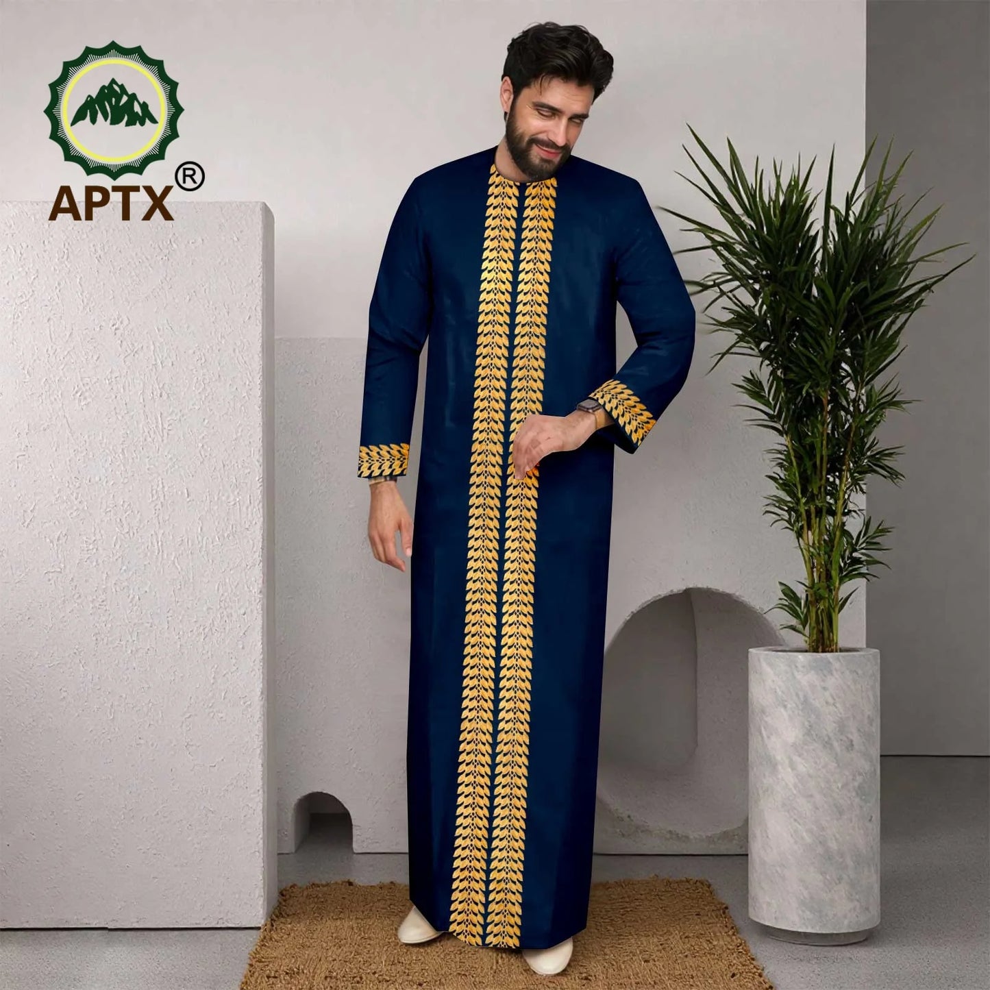 APTX Muslim Men Robe Abaya Long Sleeve Embroidery Festival Set Casual Men 3-Pcs Suit Abaya Middle East Arab Clothes