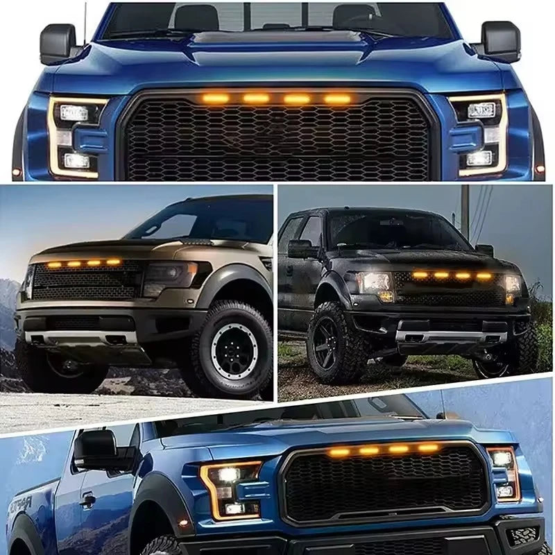 Car grille small yellow lights, eagle eye lights, front LED grille lights with wiring harness, suitable for pickups and SUVs