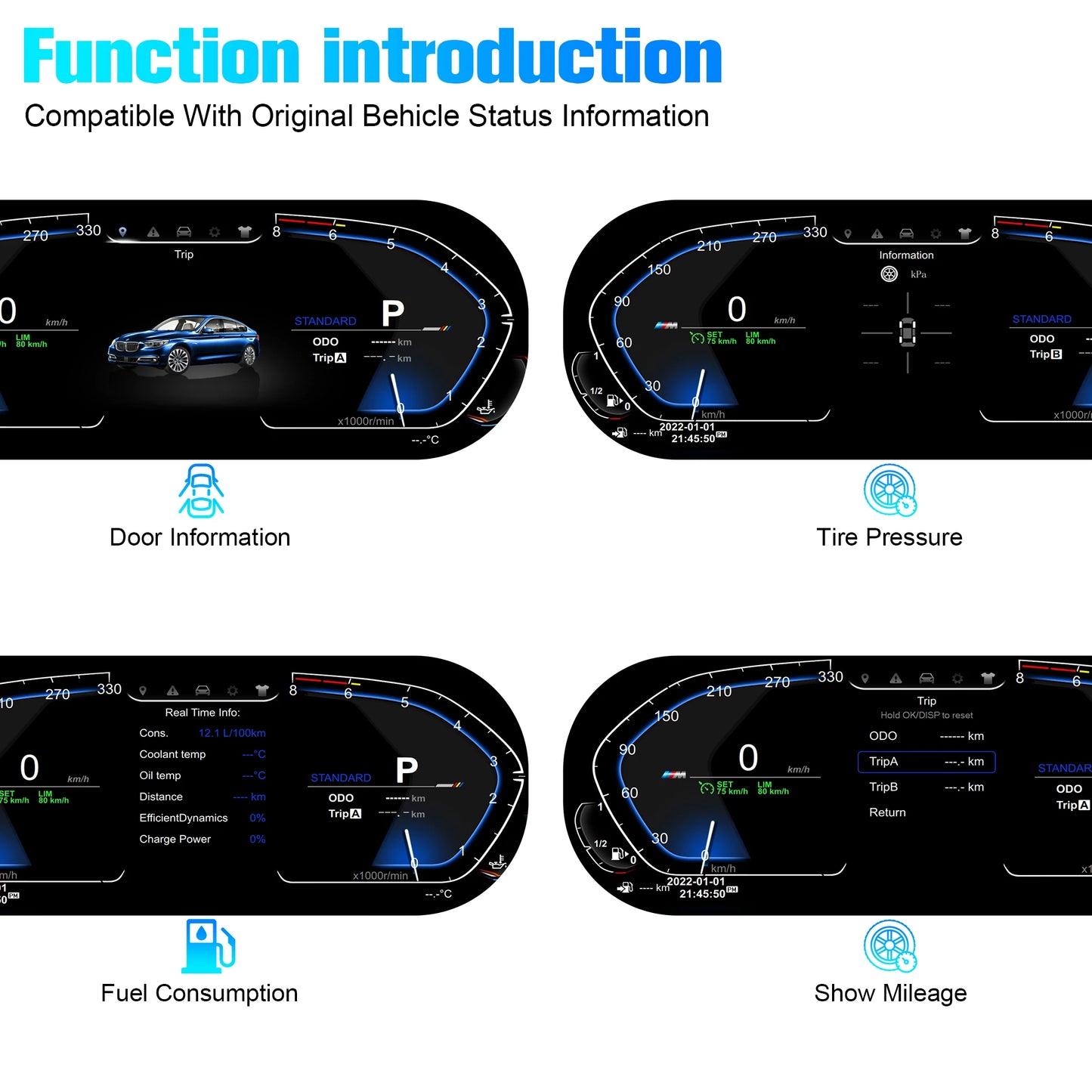 NEW 10 UI Cluster Dashboard For BMW 3 Series M3 E46 1998-2004 speedometer LCD instrument panel digital instrument