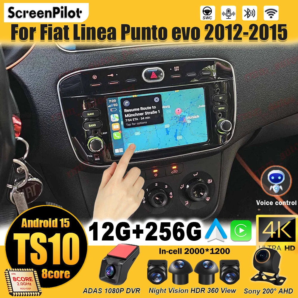 Car Android 16 For Fiat Linea Punto evo 2012-2015 Radio Video Player GPS Multimedia Navigation Screen Stereo Carplay Audio DSP