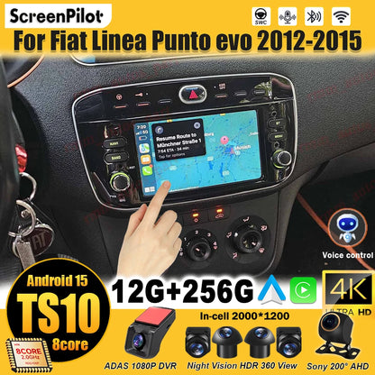 Car Android 16 For Fiat Linea Punto evo 2012-2015 Radio Video Player GPS Multimedia Navigation Screen Stereo Carplay Audio DSP