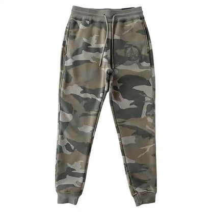 Winter American Retro Thickened Velvet 3D Letter Camouflage Sweatpants Men's Fashion Drawstring Sports Casual Ankle-tied Pants