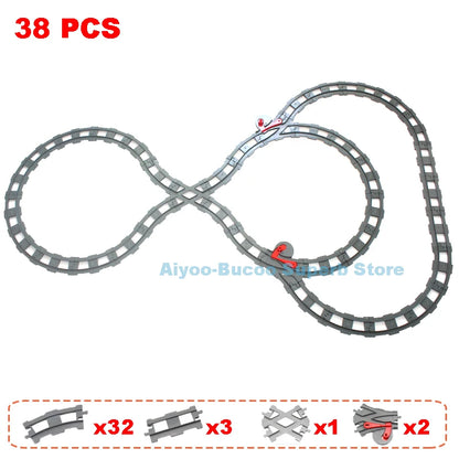 Big Size Building Blocks Train Railway Transport Set Track Parts Electric Locomotive DIY Assemble Interaction Toys For Children