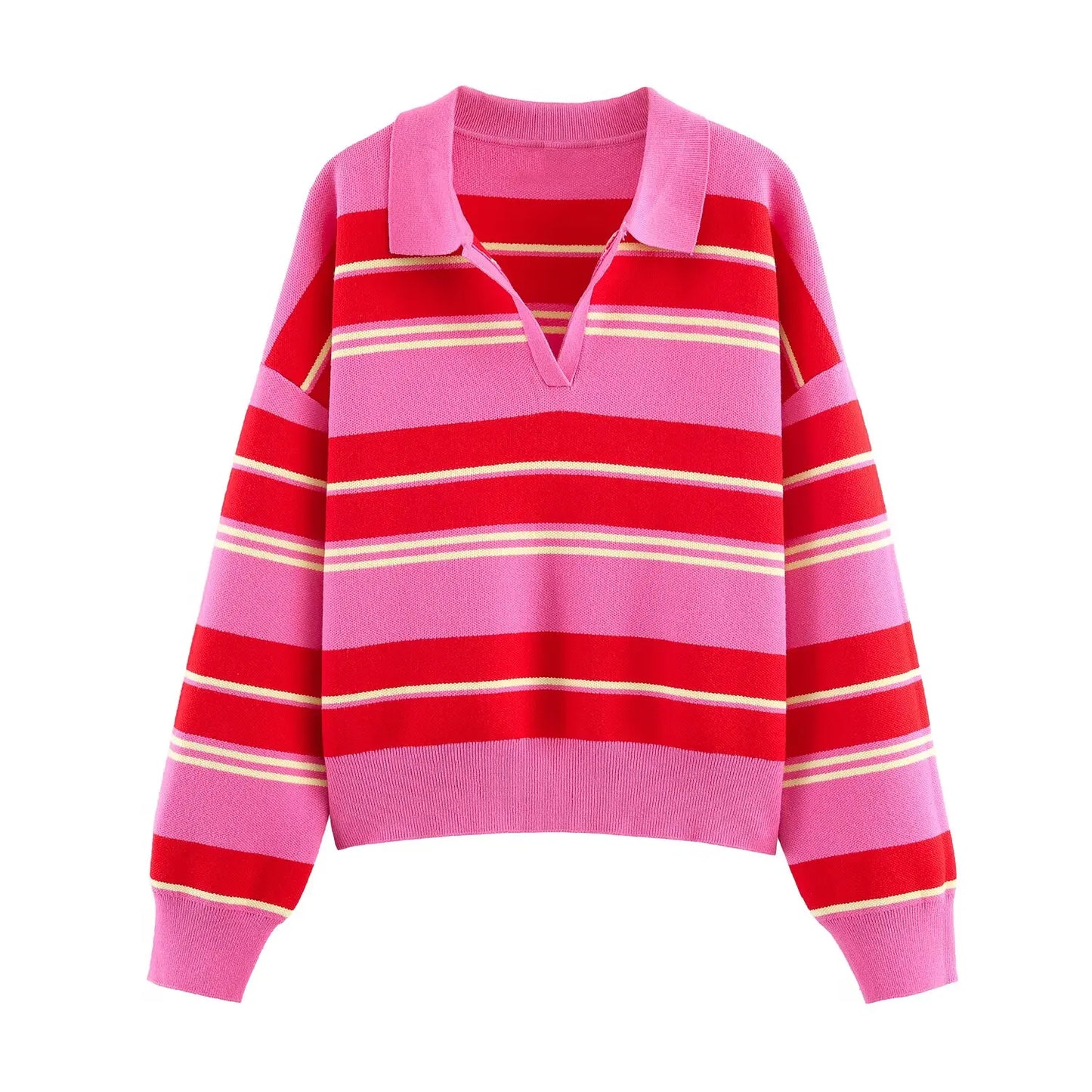 JNLEAOG Fashionable Striped Knitted  Shirt Women's Loose Fit Classic Pattern Long Sleeve Youthful Vitality Autumn New Arr...