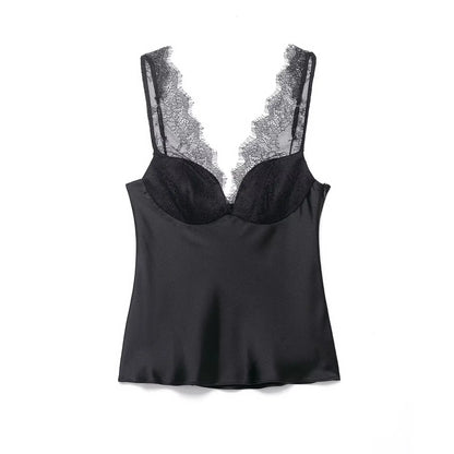HH 2026 Summer Fashion Women's Slim Tank Tops Sleeveless Backless Solid Lace V Neck Shirt Female Sexy Party Causal Tops
