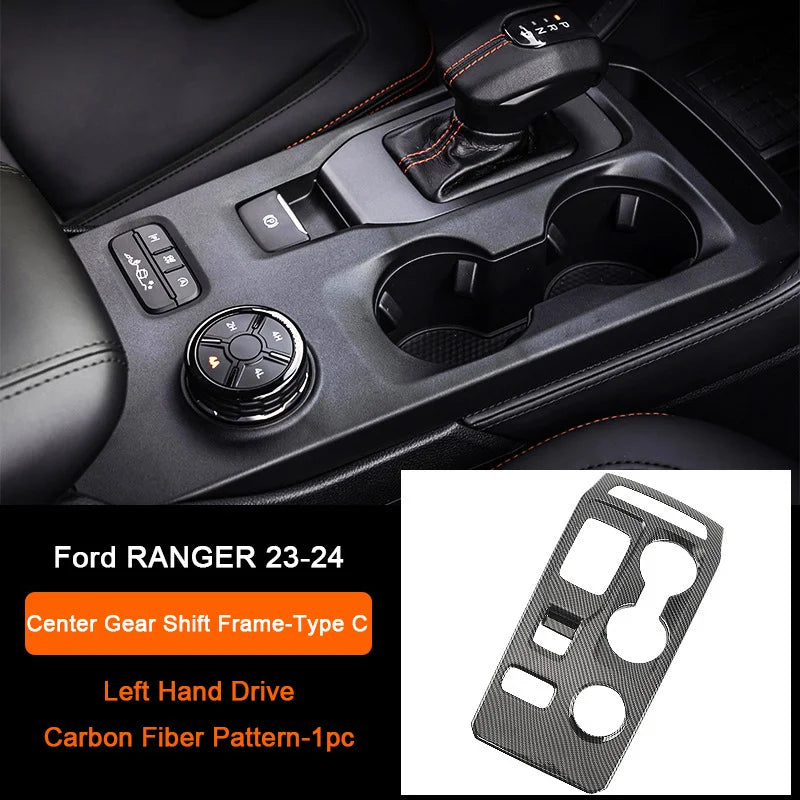 Carbon Fiber Car Interior Overlay Accessories For Ford Ranger Raptor Wildtrak T9 2022-2025, Central Gear Shift Panel Door Trim
