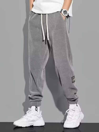 Trendy Retro Corduroy Joggers Men's Autumn Winter 2025 New Fleece Lined Loose Sports Casual Pants Comfortable Long Trousers