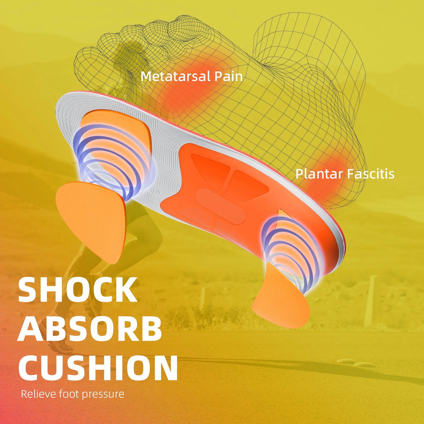 Plantar Fasciitis Relief Insole High Arch Supports Orthotics Inserts, Orthopedic Flat Feet Pads Heel Pain Work Boot Shoe Insoles
