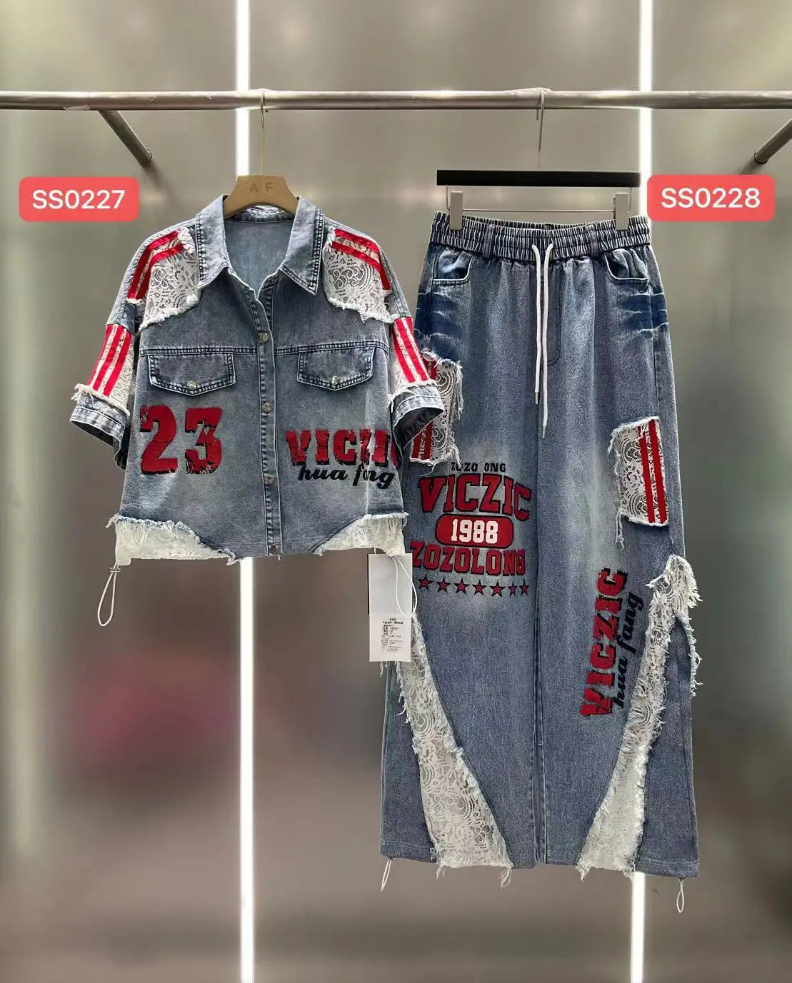 Casual Lace Hollow out Patchwork Summer New Women's Outfit Loose Top with Digital Letter Print Matching Long Pants
