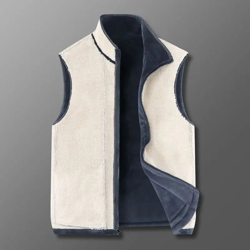 Winter Fleece Vest Men Outdoor Windproof Warm Casual Zipper Jackets Sherpa Lining Basic Solid Plush Thickened Sports Waistcoat