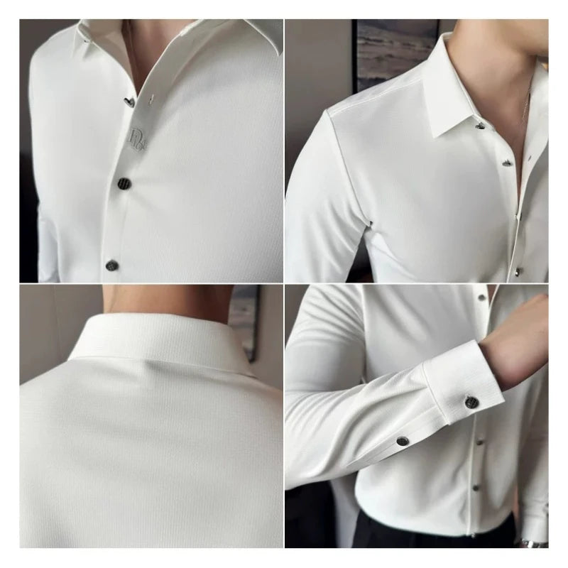Men's Seamless Stretch Dress Shirt Long Sleeve Slim Fit Wrinkle-Free Button Down Business Casual Slim fit Shirts By Huafuge