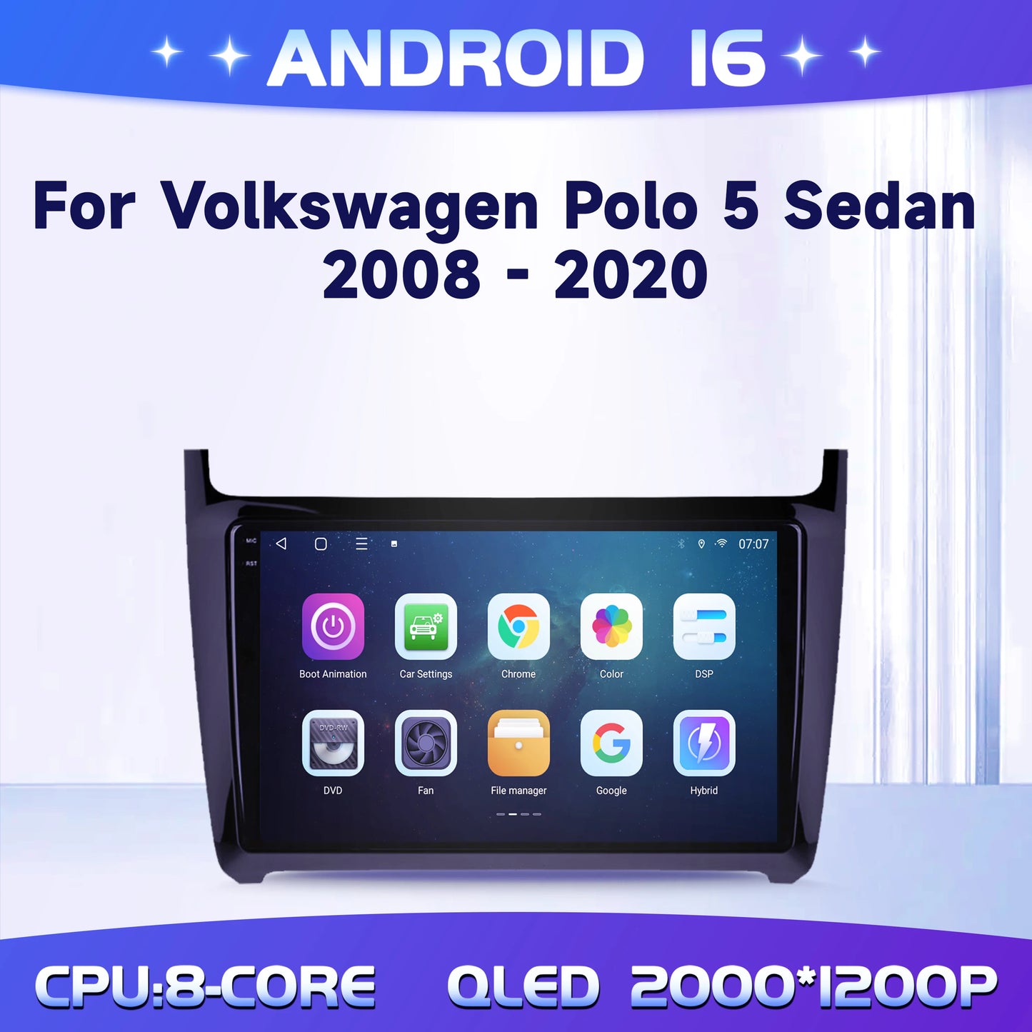 9" Car Radio For Volkswagen Polo 5 Sedan 2008-2020 Android 16 Wireless BT Carplay Multimedia Navigation Touch 2K QLED Screen