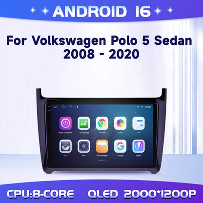 9" Car Radio For Volkswagen Polo 5 Sedan 2008-2020 Android 16 Wireless BT Carplay Multimedia Navigation Touch 2K QLED Screen