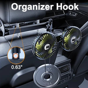 Hipacool 2024 Upgrade Car Fan Plug-in Or Battery Dual-Head Fan Strong Wind Quiet Sound Car Storgae Hook Flexible Car Cooling Fan